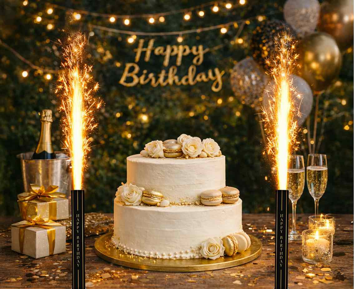 Ice Fountain Happy Birthday -12 cm/ 1 pc., black